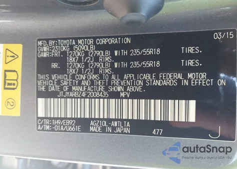 2015 Lexus Nx 200T F Sport from USA, damaged, VIN JTJYARBZ4F2008435